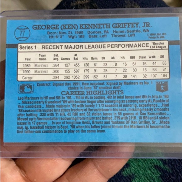 1990 Leaf ken Griffey jr #77 mint - Picture 3 of 3